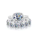 Set di anelli in argento S925 dorato con moissanite da 8ct e fascia eternity completa - n.5 / Set di Anelli in Moissanite (Set da 2 Pezzi) / Bianco