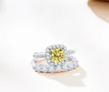 925 silver ring set with round yellow moissanite and matching pavé diamond band - Lemon Yellow