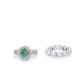 Luxury 925 sterling silver set with a 7.2ct green round moissanite and pave band - Size 5 / Teal