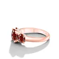 Bague élégante en argent 925 doré rose avec trois pierres de moissanite rouge ovales - Or Rose-Rouge Grenat