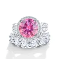 Luxury 925 silver wedding set featuring 12ct pink round moissanite and halo stones - US 5 / Pink