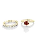 Set van 18K vergulde S925 zilveren ringen met rode steen en moissanite accenten - Rood