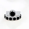9CT black moissanite ring set in S925 sterling silver with GRA certificate - Size 5 / 2-Piece Ring Set / Black