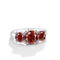 Anello in argento sterling S925 con tre pietre rosse rotonde in incastonatura a griffe - Rosso granato