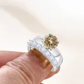 Luxe 2,7 karaat champagne moissanite ringenset van sterling zilver met zes-klauwzetting - Origineel Geel