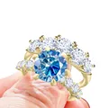 Luxe zilveren ringenset met 7,8 karaat blauwe moissanite in een gouden finish - Maat 5 / Saffierblauw