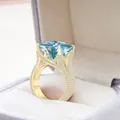Detail of square blue stone ring in gold plated silver with s925 stamp on band - Size 5 / Teal