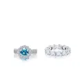 Set anelli in argento 925 con moissanite blu da 7,2 ct e fede eternity completa - Misura 5 / Acqua