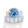 Luxury 925 sterling silver ring set with 12ct round blue moissanite and halo accents - US 5 / Sapphire Blue
