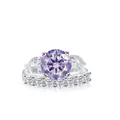 Luxury 925 silver bridal ring set with a large round purple moissanite and side stones - Size 5 / Light Purple