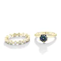 Gouden S925 zilveren set met 6-potige moissaniet ring en een sprankelende pavé band - Regenboog