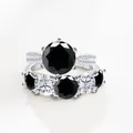 S925 sterling zilveren ring set met grote zwarte moissaniet en witte zijsteentjes - Maat 5 / Zwart