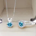 Parure bijoux en argent S925 avec collier et bague sertis de moissanite bleue - Taille 5 / Aqua