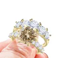 Champagne moissanite ring 7.8ct met vergulde S925 sterling zilveren zetting luxe - Maat 5 / 2-in-1 Ringenset (xyq4034) / Origineel Geel