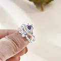 Rainbow moissanite stacking ring set in S925 sterling silver with colorful main stone - AB Color