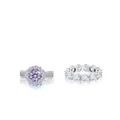 Set di anelli in argento 925 con moissanite viola rotonda e fasce con pavé di diamanti - Misura 5 / Viola Chiaro