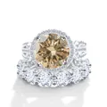 Luxury 925 silver two-piece ring set with champagne moissanite and halo diamond accents - US 5 / Original Yellow
