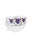 Anello in argento sterling S925 con tre pietre tonde di moissanite arcobaleno - Arcobaleno AB