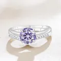 S925 sterling silver ring set with round purple moissanite and V-shaped band - Light Purple
