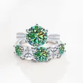 Gepolijste S925 zilveren ringset met 6,6 karaat D-moissanite en kroon zes-potige zetting - Maat 5 / Teal