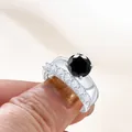 2,7 karaat zwarte moissaniet ring set met sterling zilver en witte steentjes - Zwart