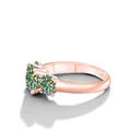 Bague moissanite à trois pierres avec finition or rose et anneau en argent S925 - Or Rose - Bleu Vert