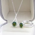 S925 sterling zilveren sieradenset met geelgroene edelsteen ketting en bijpassende ring - US 5 / Donkergroen