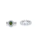 Luxurious 925 sterling silver ring set with 7.2ct green moissanite and halo stones - Size 5 / Dark Green