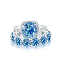 Set di anelli in argento S925 con moissanite blu e veretta di gemme blu coordinate - n.5 / Set di Anelli in Moissanite (Set da 2 Pezzi) / Blu zaffiro