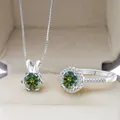 Parure bijoux en argent 925 avec bague et collier sertis de moissanite scintillante - Taille 5 / Vert Foncé