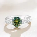 S925 sterling silver ring set featuring a large green moissanite stone and V-shaped band - Dark Green