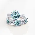 S925 sterling zilveren ringenset met 6,6 karaat D-kleur moissanite voor bruiloften - Maat 5 / Origineel Blauw