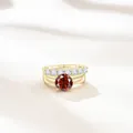 Luxe 2,7ct rode moissanite ringenset van verguld S925 sterling zilveren sieraad - Granaatrood