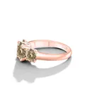 Bague élégante en argent 925 plaqué or rose avec trois pierres ovales de champagne - Or Rose-Jaune Original