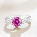 S925 sterling silver ring set with pink round cut moissanite stones in a variant style - Pink with White Facet