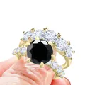 Luxe S925 zilveren ringenset met zwarte moissanite steen in een gouden afwerking - Maat 5 / 2-in-1 Ringenset (xyq4034) / Zwart