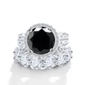 Luxury 925 silver bridal ring set featuring a 12ct round black moissanite with halo - US 5 / Black