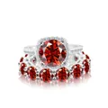 Set di anelli in moissanite rossa in argento S925 con halo quadrato e fascia di diamanti - n.5 / Set di Anelli in Moissanite (Set da 2 Pezzi) / Rosso