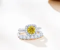 Silver ring set featuring square yellow moissanite stone and S925 engraved stamp - Gold Yellow