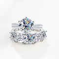 Elegante S925 zilveren ringenset met 6,6 karaat moissaniet en een zes-klauws zetting - Maat 5 / Wit
