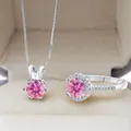 Parure bijoux en argent S925 avec collier et bague sertis de moissanite rose - Rose
