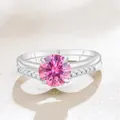 Elegant S925 silver jewelry set featuring a pink round moissanite ring and curved band - Pink