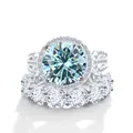 Luxurious 925 silver wedding set with light blue 12ct moissanite and side diamonds - US 5 / Original Blue