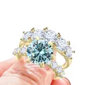 Luxe 925 sterling zilveren vergulde trouwringset met blauwe ronde moissaniet - Maat 5 / 2-in-1 Ringenset (xyq4034) / Origineel Blauw