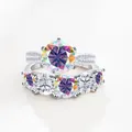 S925 sterling zilveren ring set met 6,6 karaat D moissaniet en regenboog accenten - AB Wit