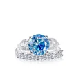 Luxury 12 carat blue moissanite ring set with round cut stone and sparkling side diamonds - Sapphire Blue