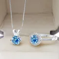Parure de bijoux en argent S925 avec bague en moissanite bleue et collier pendentif - Bleu saphir