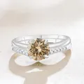 Elegant S925 sterling silver set featuring champagne moissanite ring and V-shaped band - Original Yellow