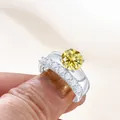 Luxe sterling zilveren ringenset met een 2,7 karaats gele edelsteen en bijring - Citroengeel