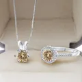 Parure de bijoux en argent sterling S925 avec bague en moissanite champagne et collier - Jaune Original